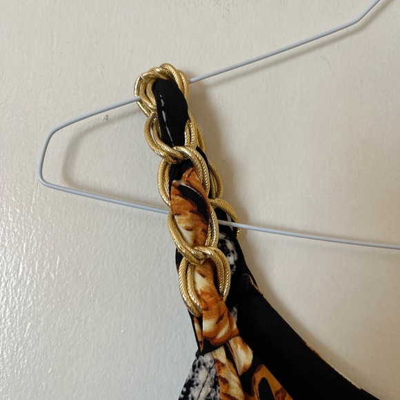 Boston Proper Black and Gold Chain Print Blouse - Picture 4 of 5